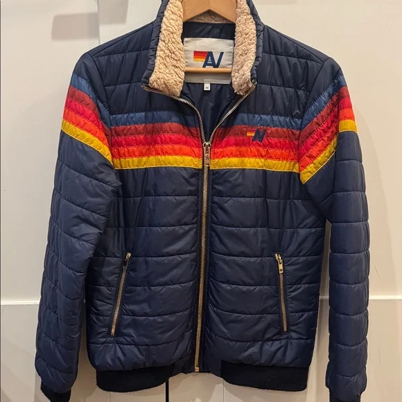 Aviator nation 5 stripe puffer jacket Navy - Picture 3 of 7